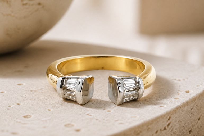 Two-Stone Open Band Diamond Ring in Yellow Gold