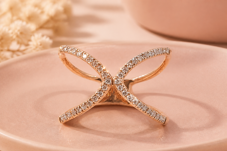 Rose Gold Criss-Cross Statement Ring