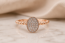 Rose Gold Diamond Oval Cluster Ring with Beaded Band