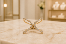Diamond Pave Criss-Cross Ring in Yellow Gold