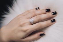 Beaded Band Oval Diamond Pave Cocktail Ring in White Gold