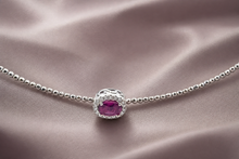Silver Beaded Necklace with Purplish-Red Ruby Halo Pendant