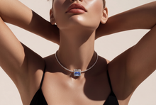 Tanzanite Halo Beaded Necklace in White Gold