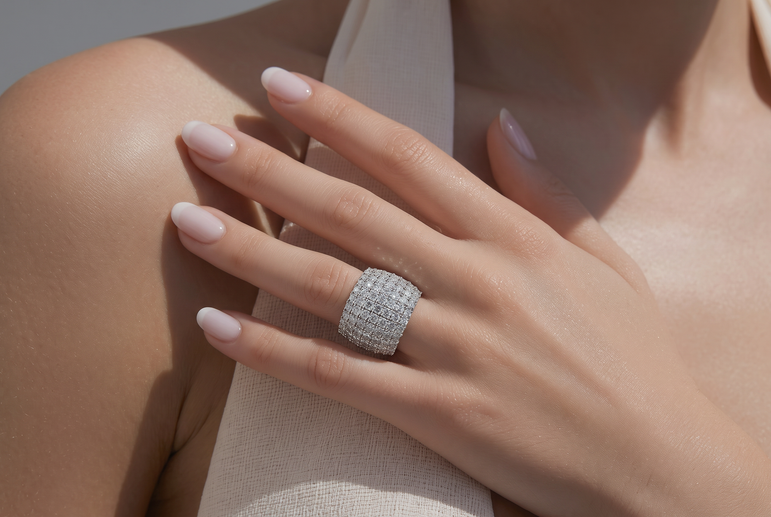 White Gold Diamond Pavé Wide Band Ring