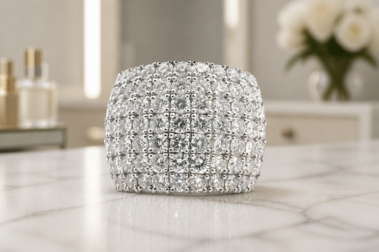 White Gold Diamond Pavé Wide Band Ring
