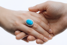 Oval Turquoise Double Halo Cocktail Ring in White Gold