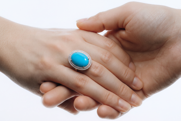 Oval Turquoise Double Halo Cocktail Ring in White Gold