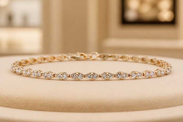 Yellow Gold Diamond Geometric Link Tennis Bracelet