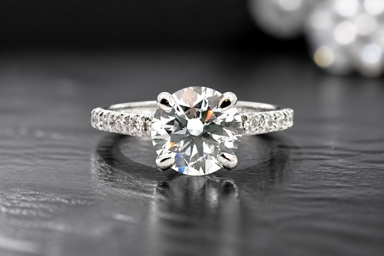 Round Diamond Ring with Accented White Gold Band