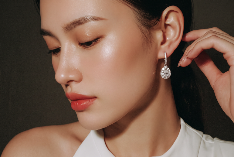 Pear Diamond Halo Drop Earrings in White Gold