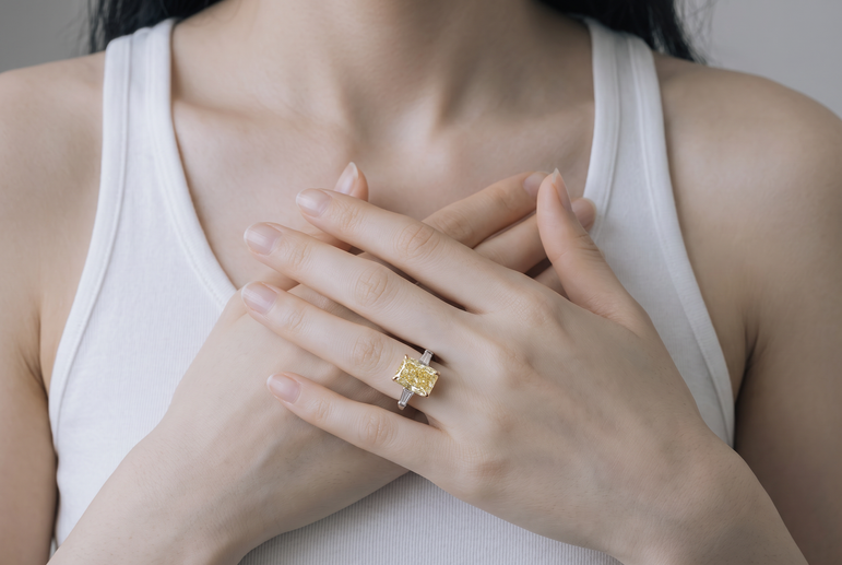 Fancy Intense Yellow Diamond Three-Stone Engagement Ring