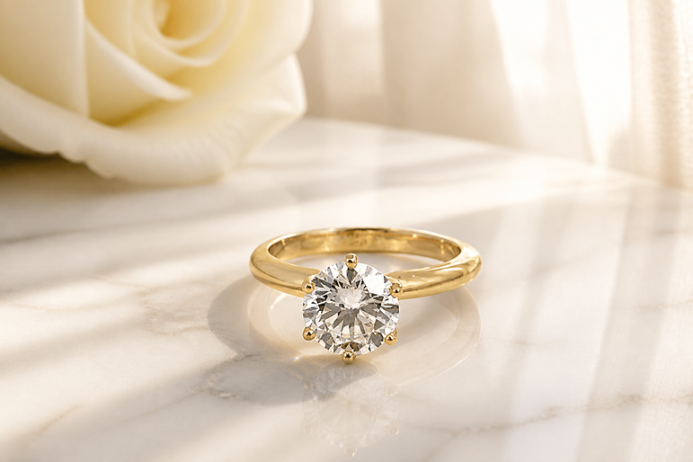 Yellow Gold Six-Prong Round Diamond Solitaire Ring