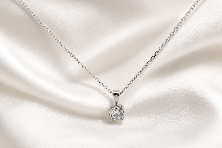 White Gold Round Diamond Solitaire Pendant Necklace