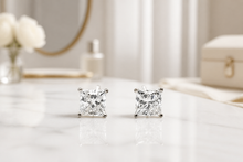 White Gold Princess Cut Diamond Stud Earrings