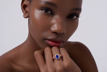 Royal Blue Sapphire Halo Cocktail Ring in Rose Gold