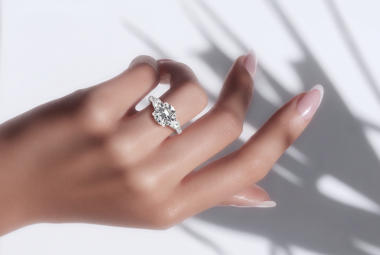 Round Three-Stone Diamond Ring in White Gold