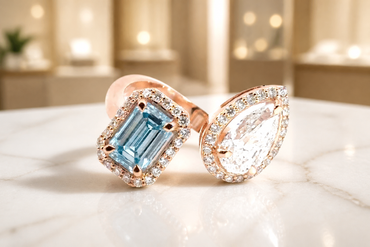 Aquamarine and Diamond Toi et Moi Ring in Rose Gold