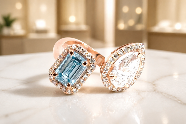 Aquamarine and Diamond Toi et Moi Ring in Rose Gold