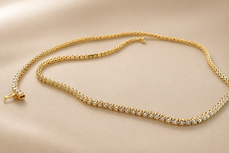 Classic Diamond Tennis Necklace in Yellow Gold