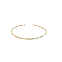 Beaded Yellow Gold Diamond Cuff Bangle Bracelet