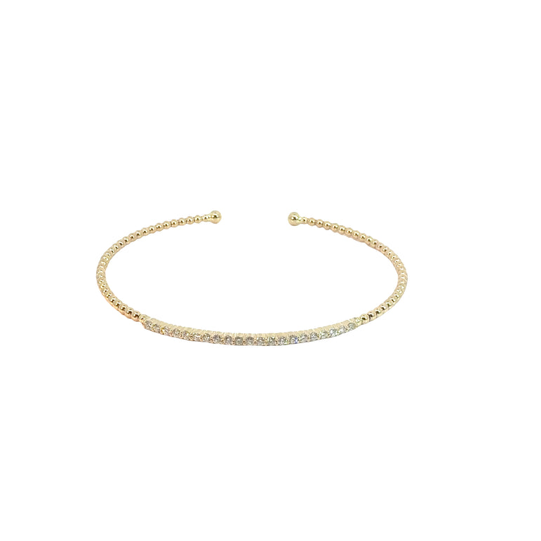 Beaded Yellow Gold Diamond Cuff Bangle Bracelet