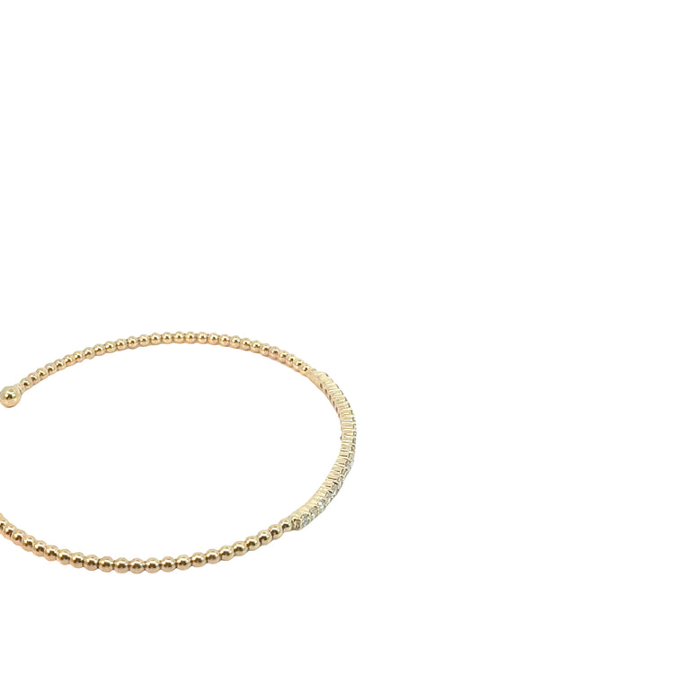 Beaded Yellow Gold Diamond Cuff Bangle Bracelet