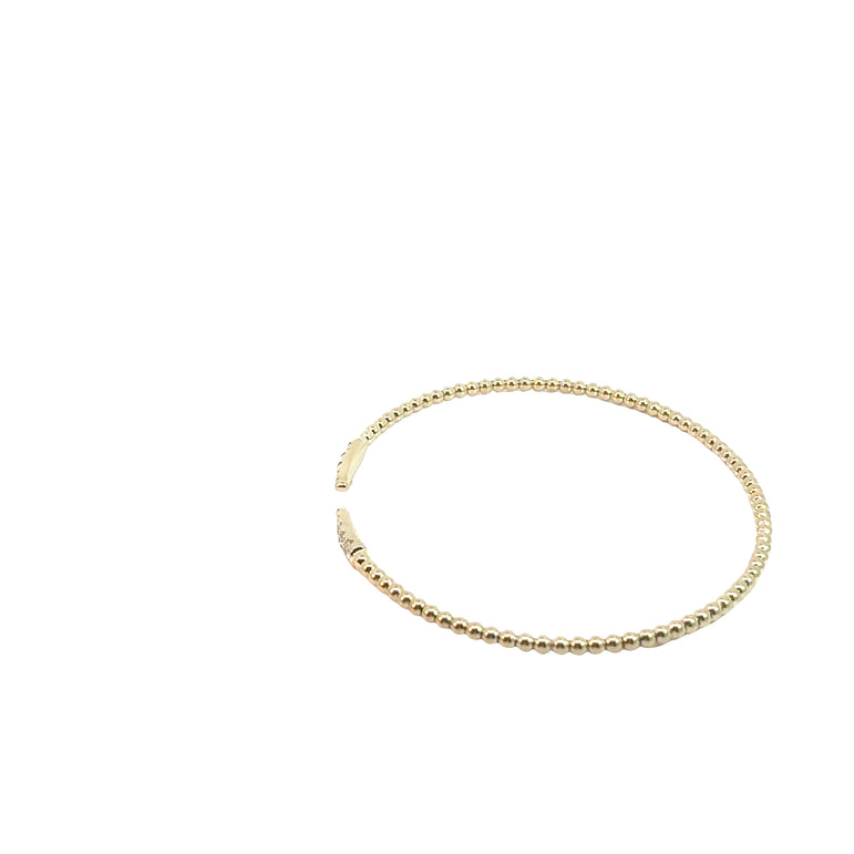 Diamond Accented Beaded Open Cuff Bracelet in Yellow Gold