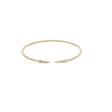 Diamond Accented Beaded Open Cuff Bracelet in Yellow Gold