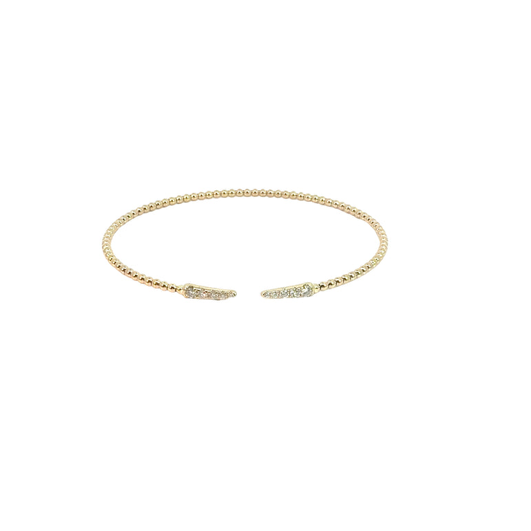 Diamond Accented Beaded Open Cuff Bracelet in Yellow Gold