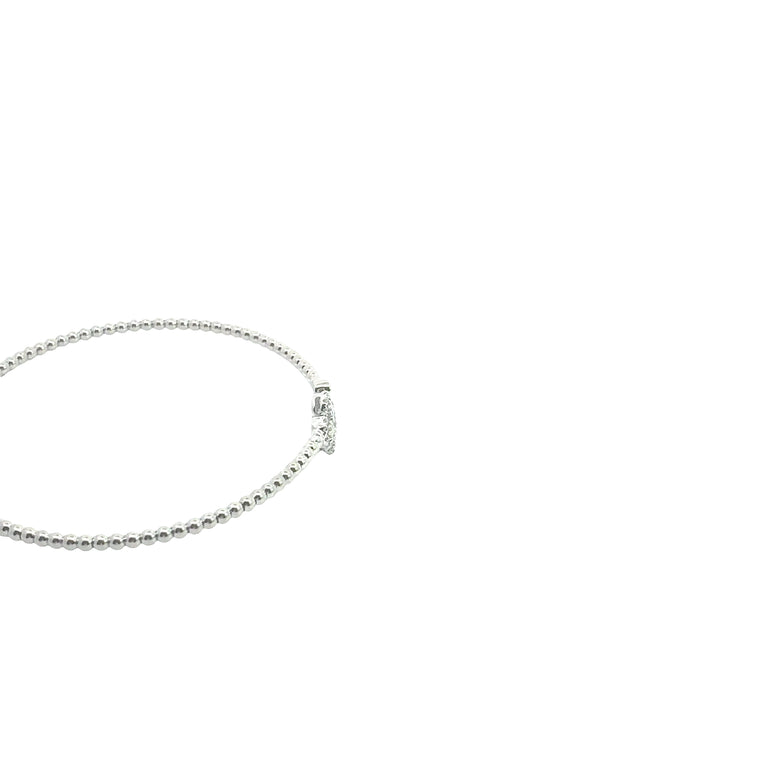 White Gold Diamond Clover Beaded Open Bangle