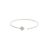 White Gold Diamond Clover Beaded Open Bangle