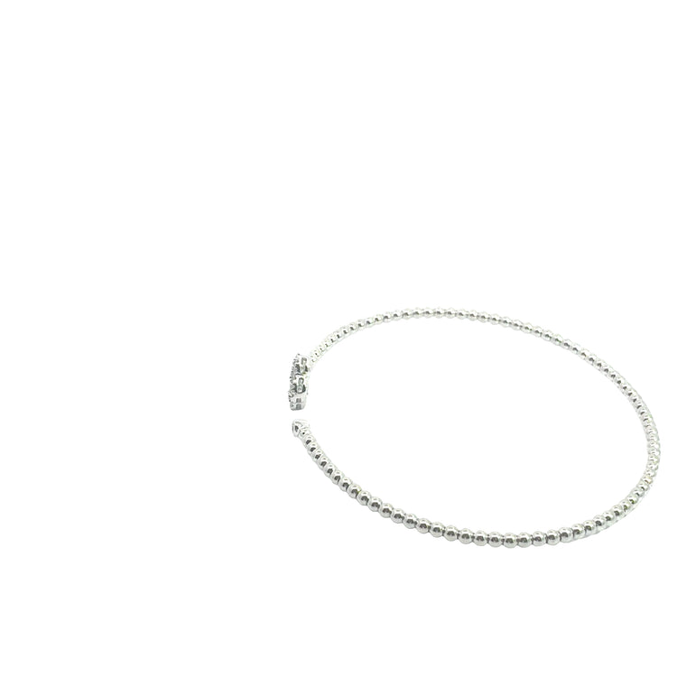 White Gold Diamond Clover Beaded Open Bangle