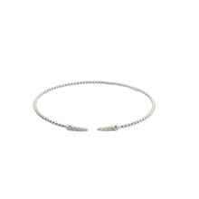 White Gold Beaded Open Bangle with Diamond Accents