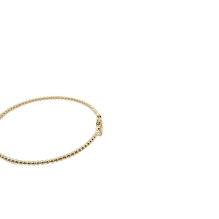Yellow Gold Diamond Clover Beaded Open Cuff Bracelet