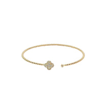 Yellow Gold Diamond Clover Beaded Open Cuff Bracelet