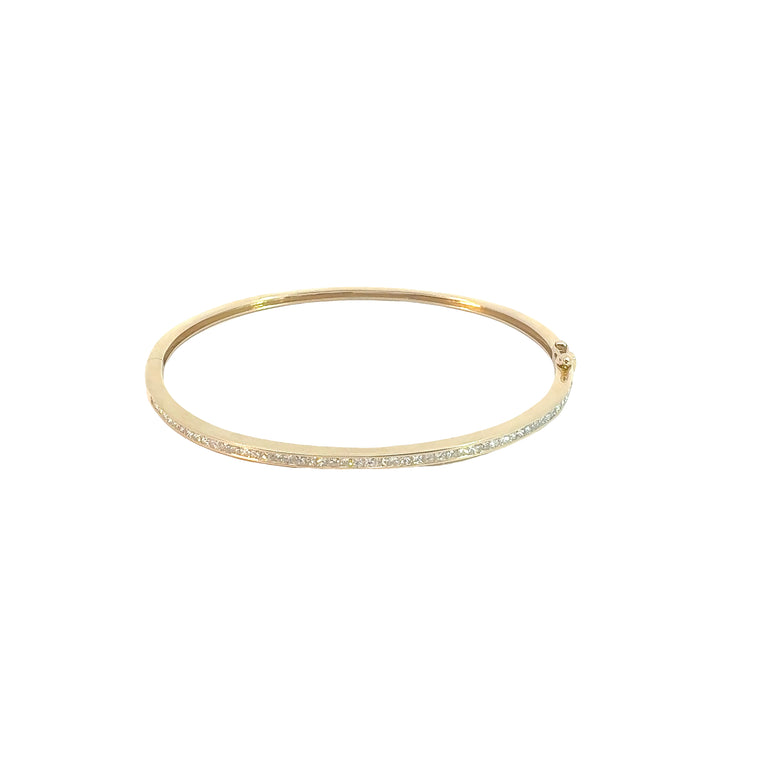 Diamond Accent Hinged Bangle in Yellow Gold