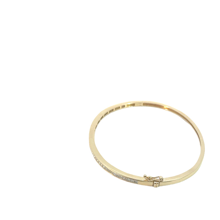 Diamond Accent Hinged Bangle in Yellow Gold