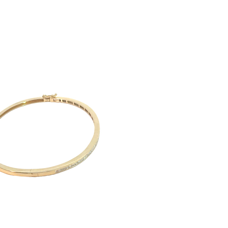 Diamond Accent Hinged Bangle in Yellow Gold