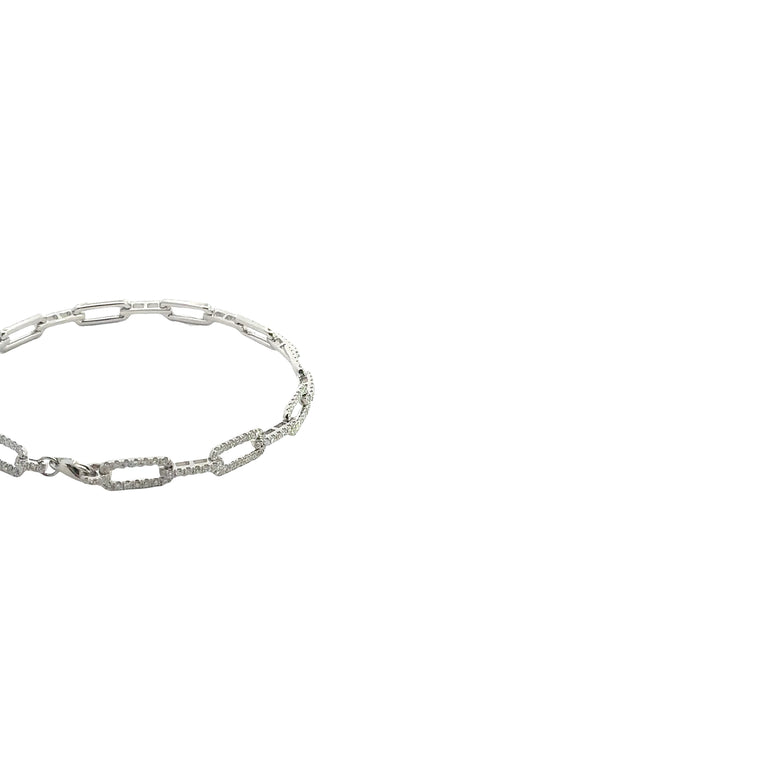 Diamond Accent Rectangular Link Chain Bracelet in White Gold