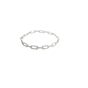 Diamond Accent Rectangular Link Chain Bracelet in White Gold