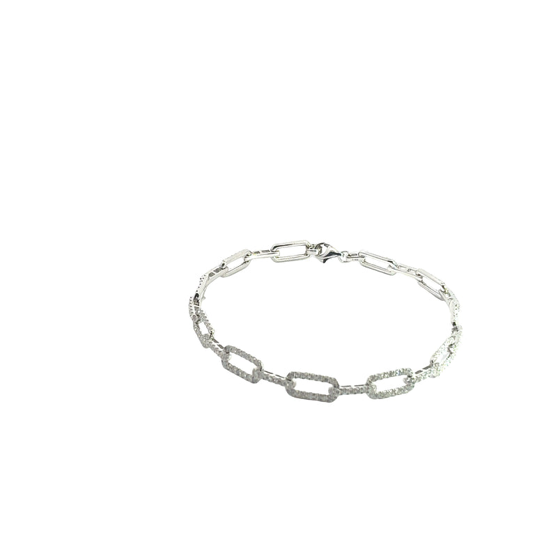 Diamond Accent Rectangular Link Chain Bracelet in White Gold