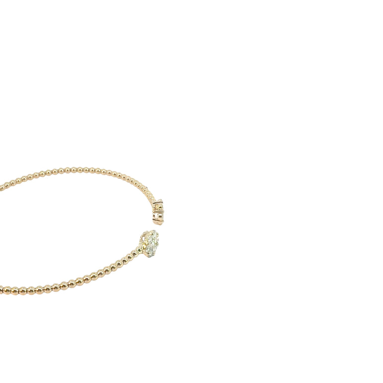 Yellow Gold Beaded Open Bangle with Diamond Clusters