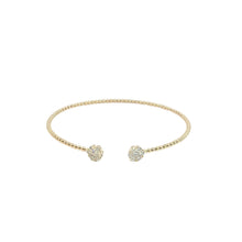 Yellow Gold Beaded Open Bangle with Diamond Clusters
