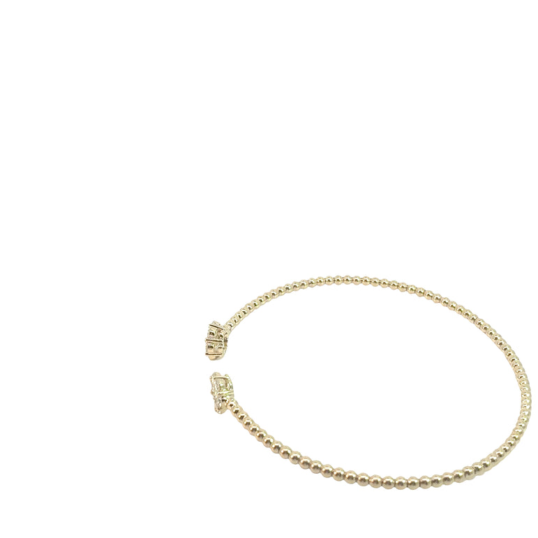 Yellow Gold Beaded Open Bangle with Diamond Clusters