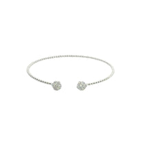White Gold Beaded Open Bangle with Diamond Clusters