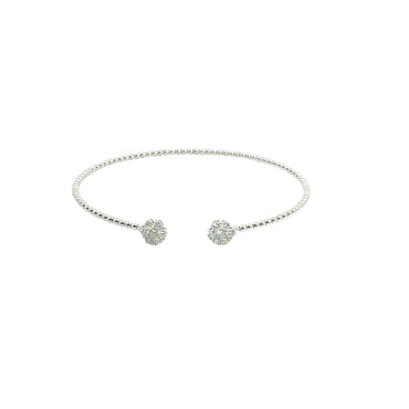 White Gold Beaded Open Bangle with Diamond Clusters