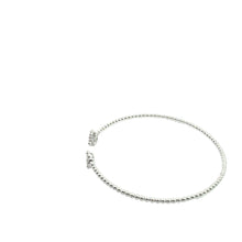White Gold Beaded Open Bangle with Diamond Clusters