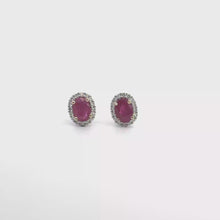 Oval Ruby and White Gold Halo Stud Earrings