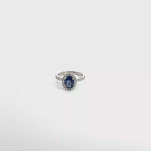 Royal Blue Sapphire Halo Cocktail Ring in White Gold