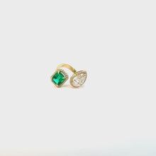 Yellow Gold Emerald and Diamond Halo Open Ring